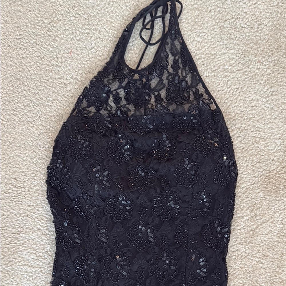 Elegant Black Lace Halter Dress